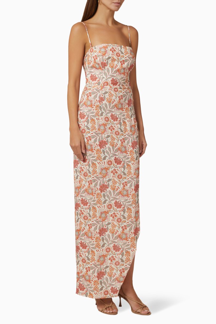 

Solandis Floral-print Maxi Dress in Linen-blend, White