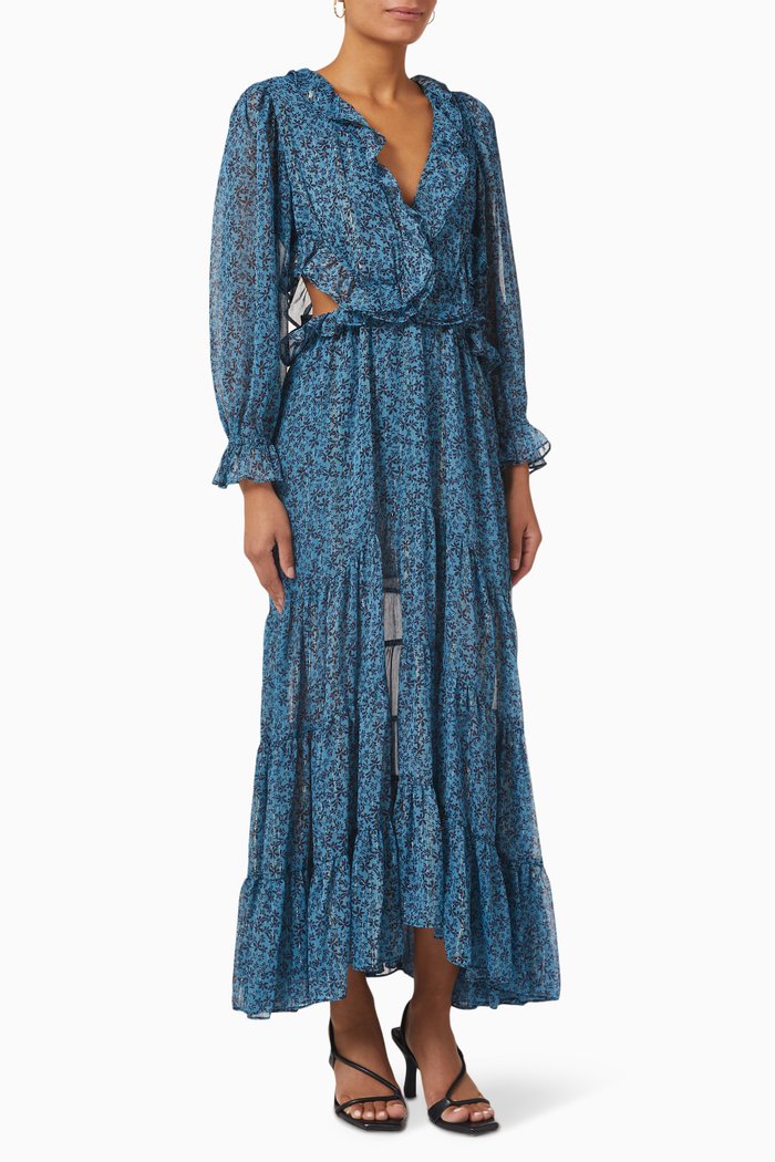 Amelia Midi Dress in Chiffon, Blue