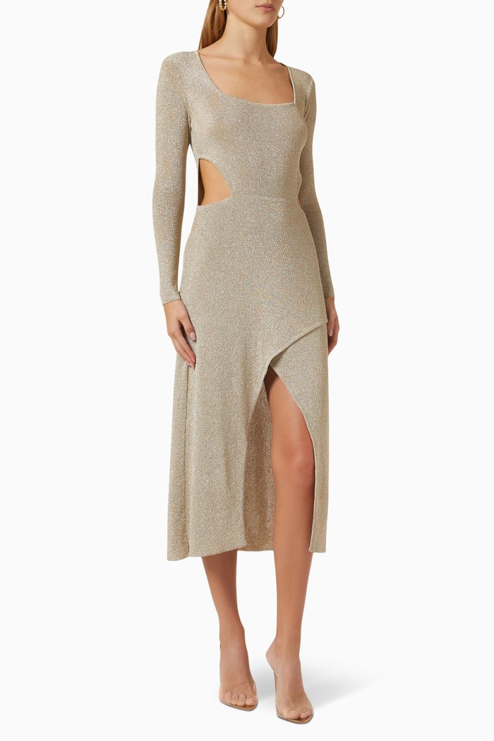 

Minka Cut-out Midi Dress in Lurex Jersey, Gold