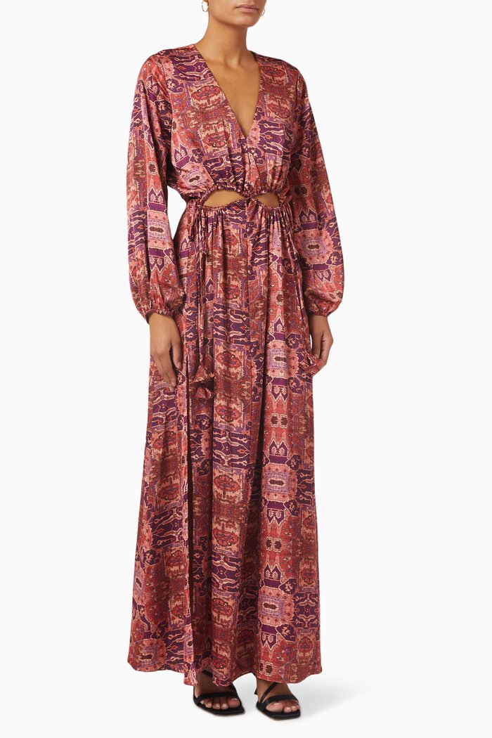 Kasia Maxi Dress in Satin, Burgundy
