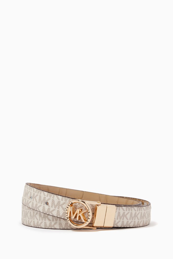 

MK Reversible Logo Buckle Slim Belt in Logo Canvas, White