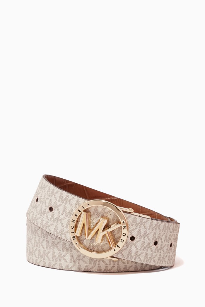 

MK Logo Buckle Belt in Logo Canvas, Brown