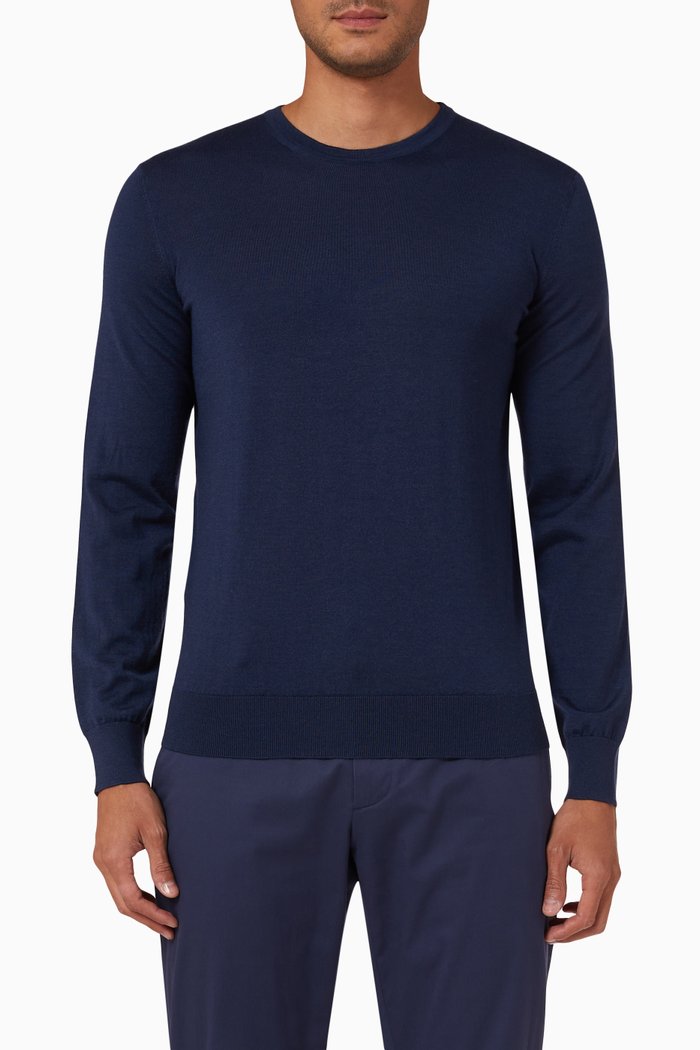 

Crewneck Yarn-dyed Sweater in Cashseta, Blue