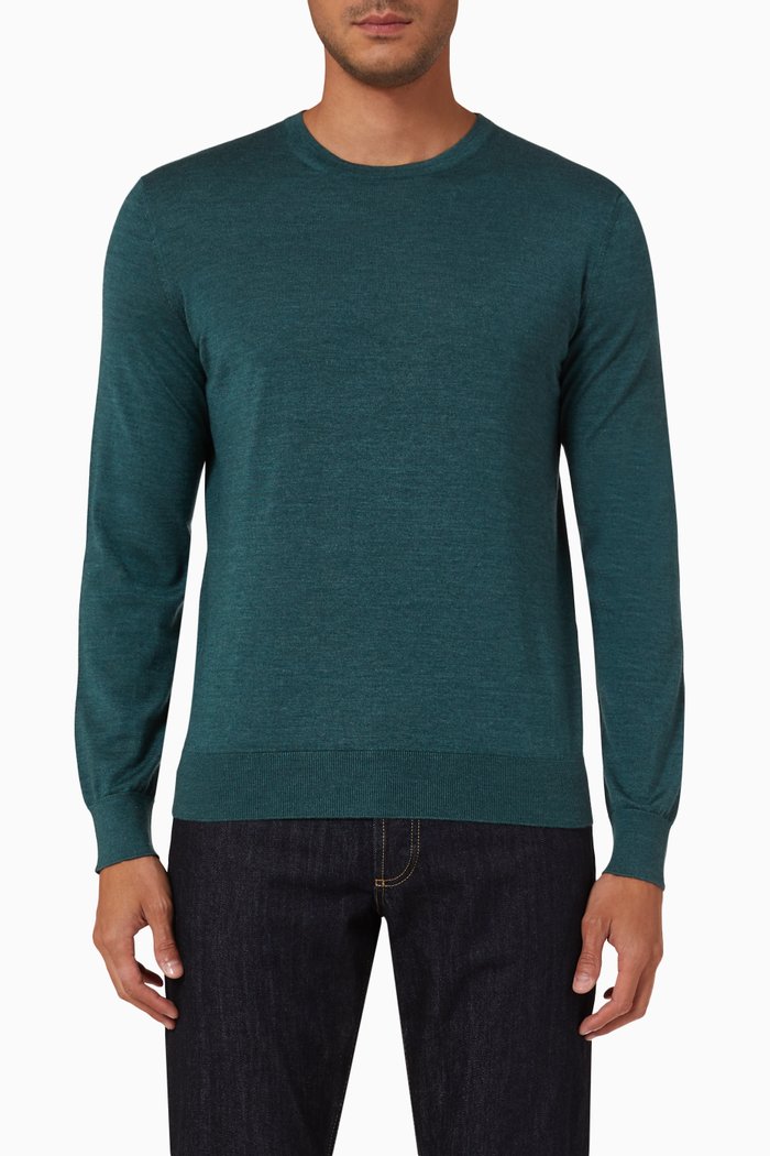 

Crewneck Yarn-dyed Sweater in Cashseta, Green