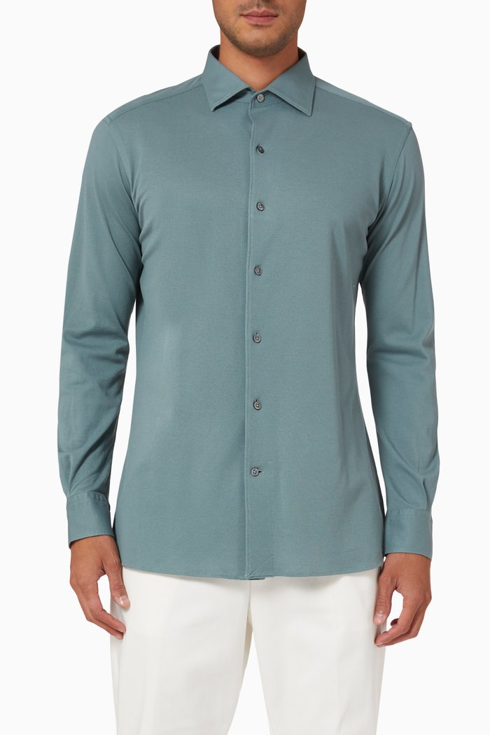 

Long-sleeve Shirt in Cotton-jersey, Grey