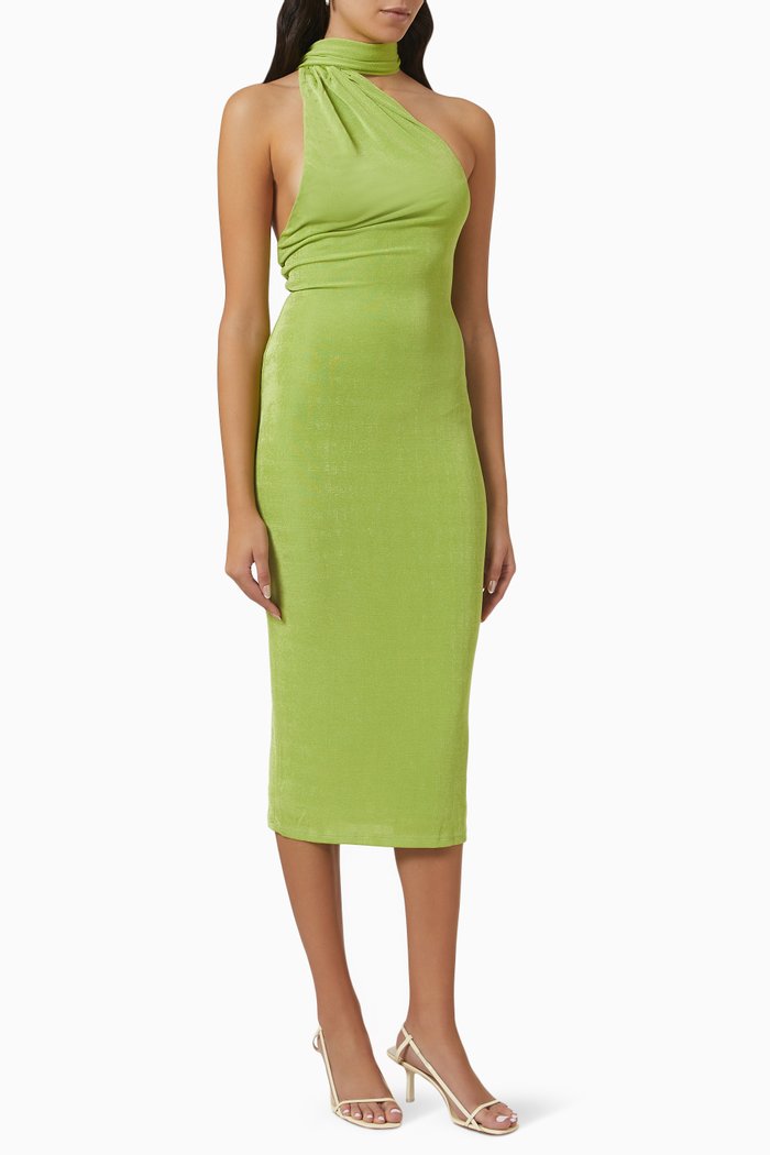 

Nicollette One-shoulder Midi Dress in Stretch-jersey, Green