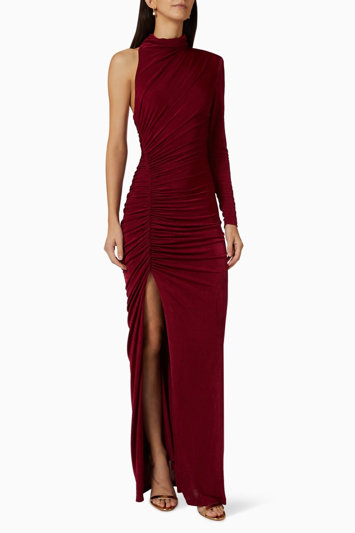 

Pauline Ruched Maxi Dress in Stretch-jersey, Burgundy