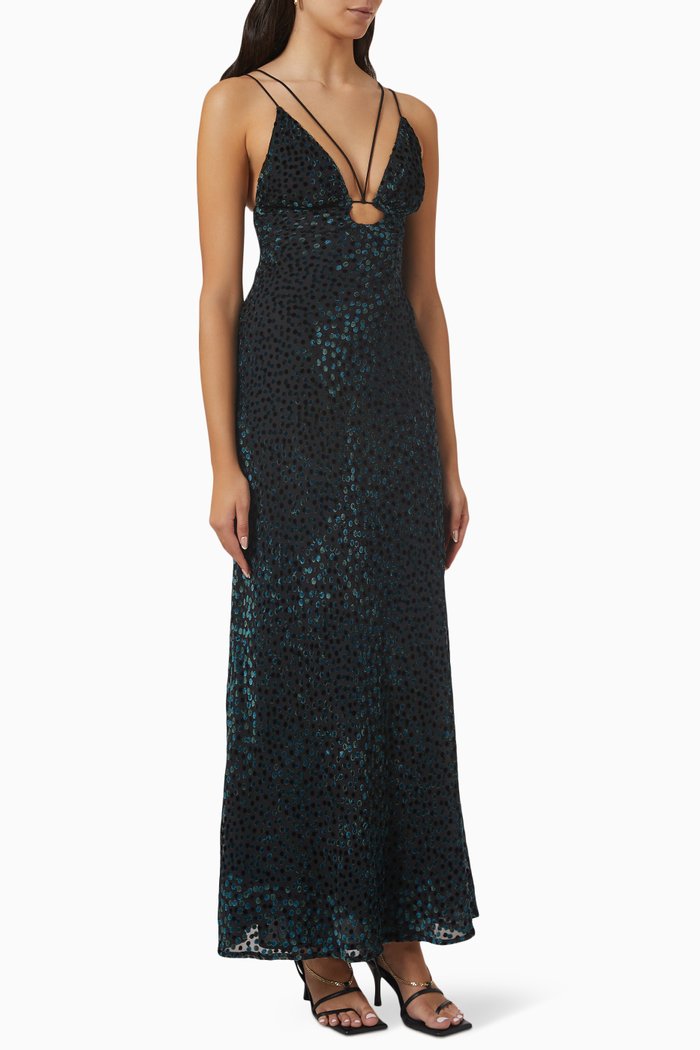 

Wilma Textured Maxi Dress in Devoré, Blue