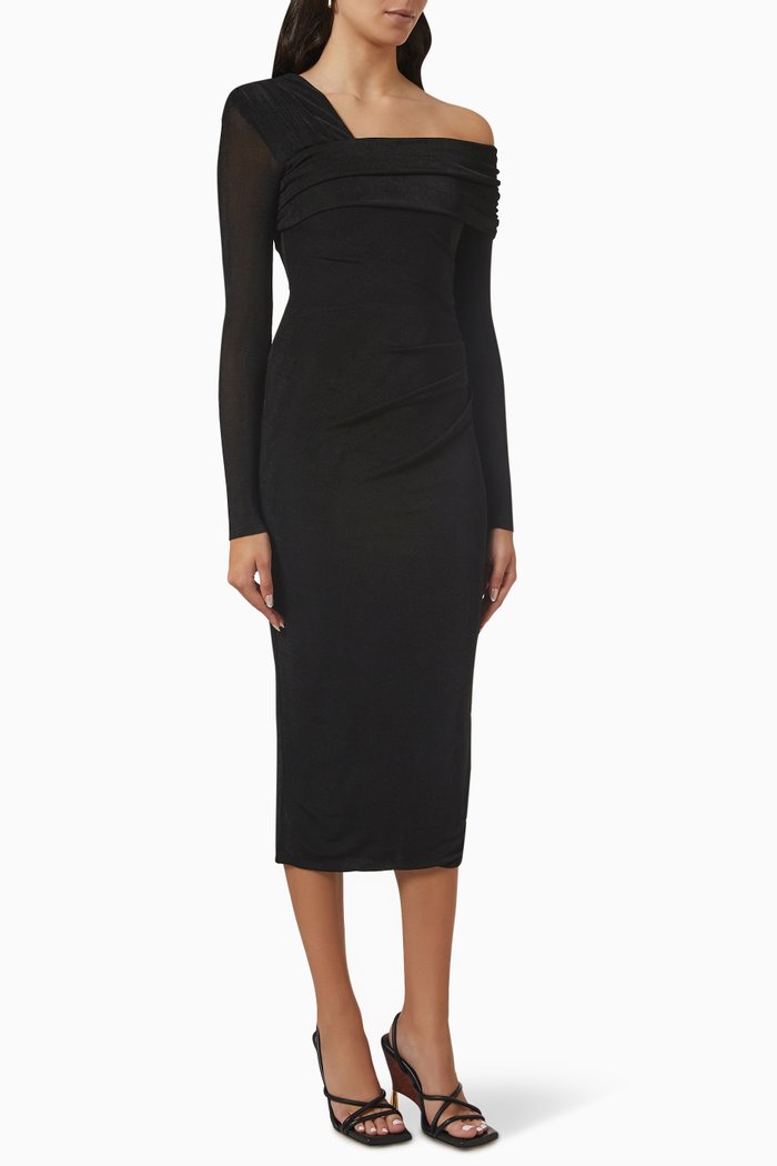 

Elenor One-shoulder Midi Dress in Stretch-jersey, Black