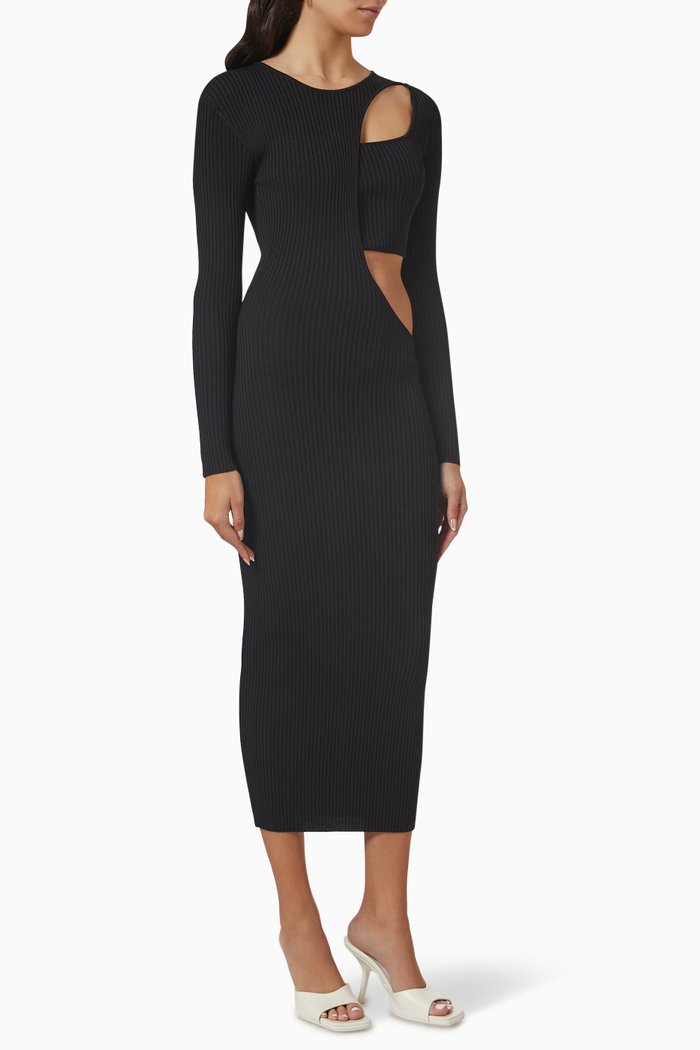 

Barbara Cut-out Midi Dress in Viscose-knit, Black