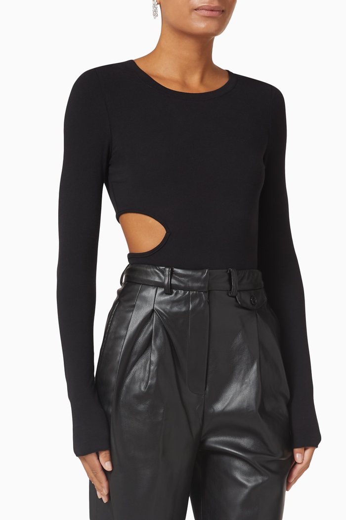 

Carved Crew Bodysuit in Cotton Jersey, Black