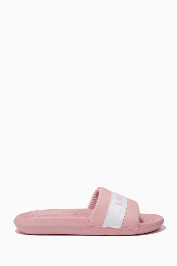 

Striped Logo Slide Sandals in Water-repellent Rubber, Pink