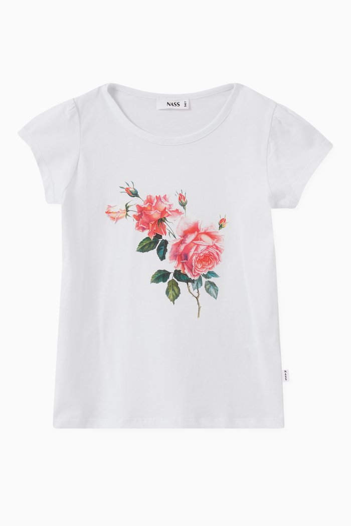 

Rose Print T-shirt in Jersey, White