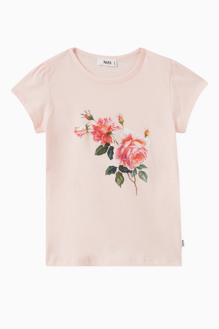 

Rose Print T-shirt in Jersey, Pink