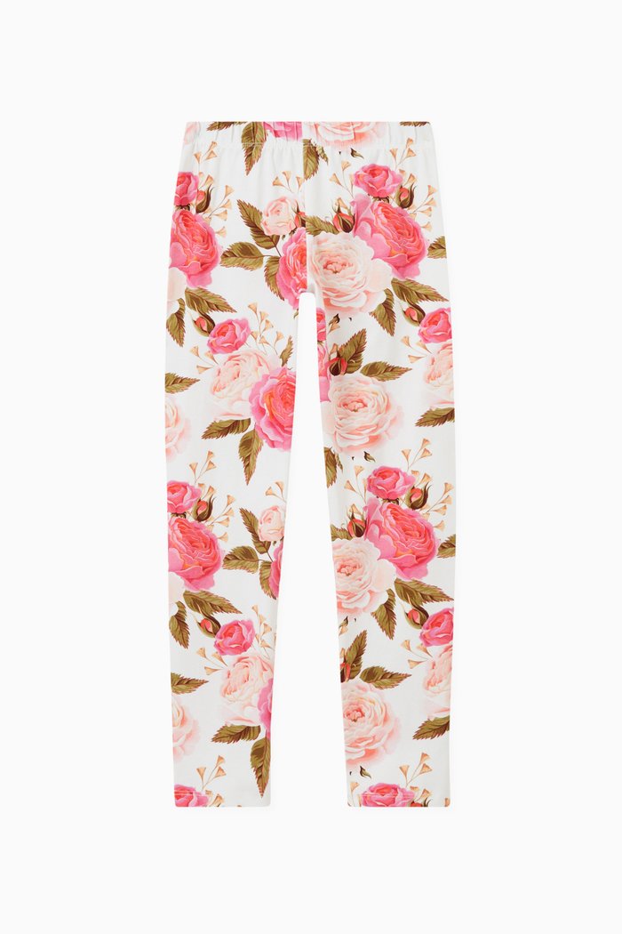 

Pam Rose Print Leggings in Cotton Jersey, Pink