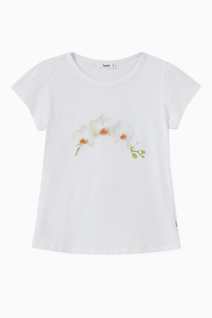 

Orchid Print T-shirt in Jersey, White