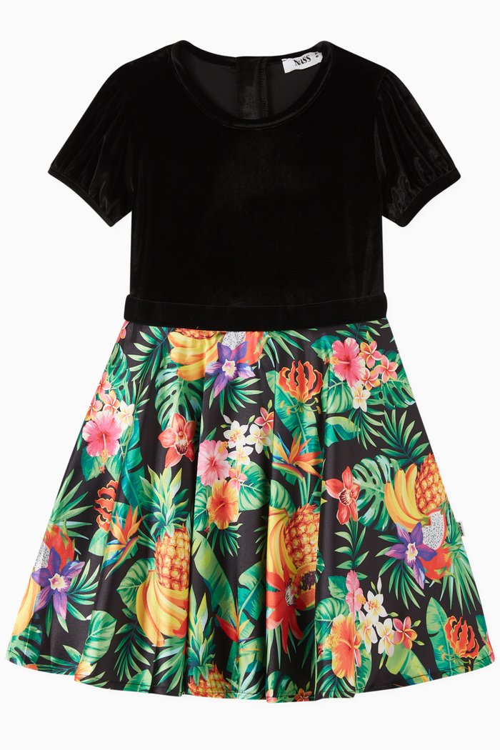 

Fruit Print Dress in Cotton, Black