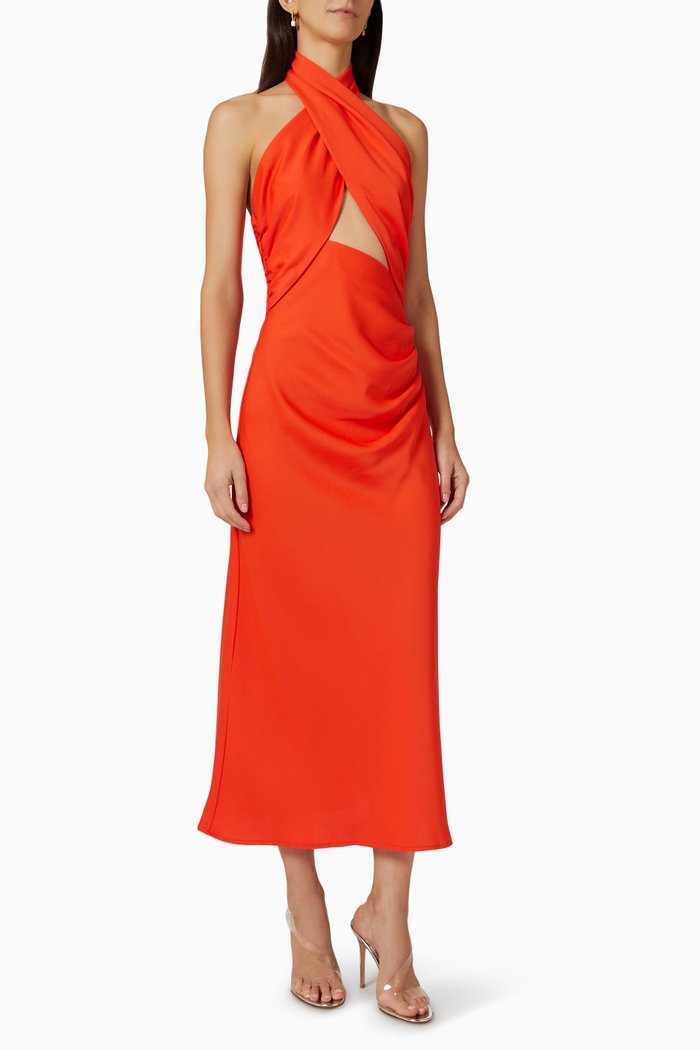 

Linnea Midi Dress in Satin, Orange
