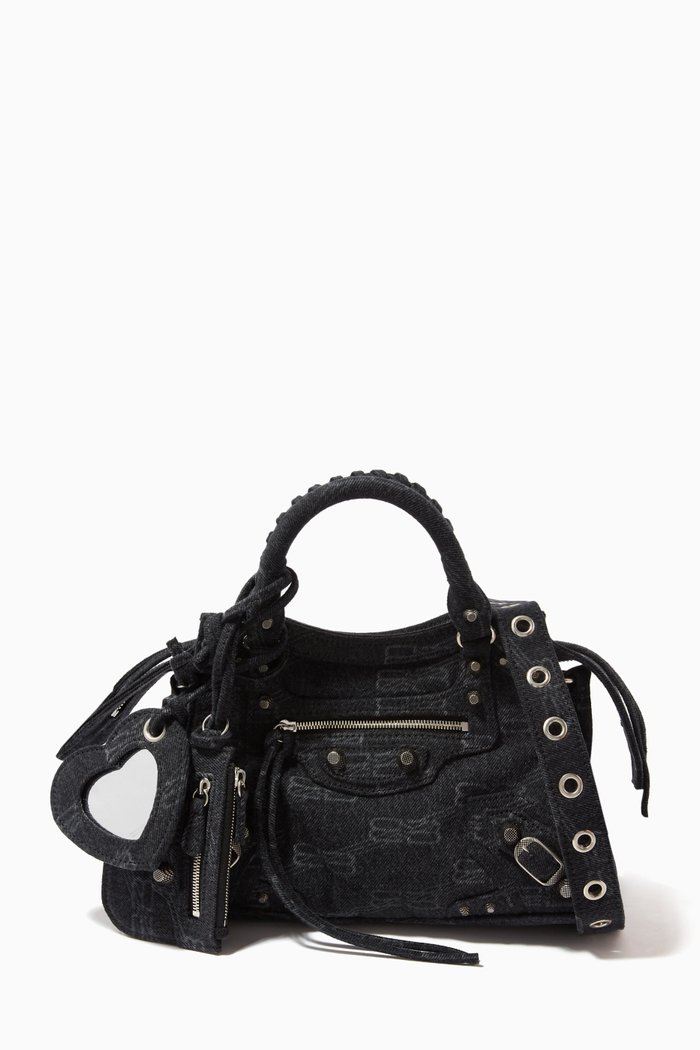 Neo Cagole XS BB Monogram Shoulder Bag in Denim, Black