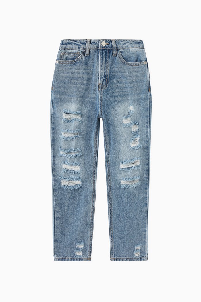 

Distressed High-Rise Jeans in Denim, Blue