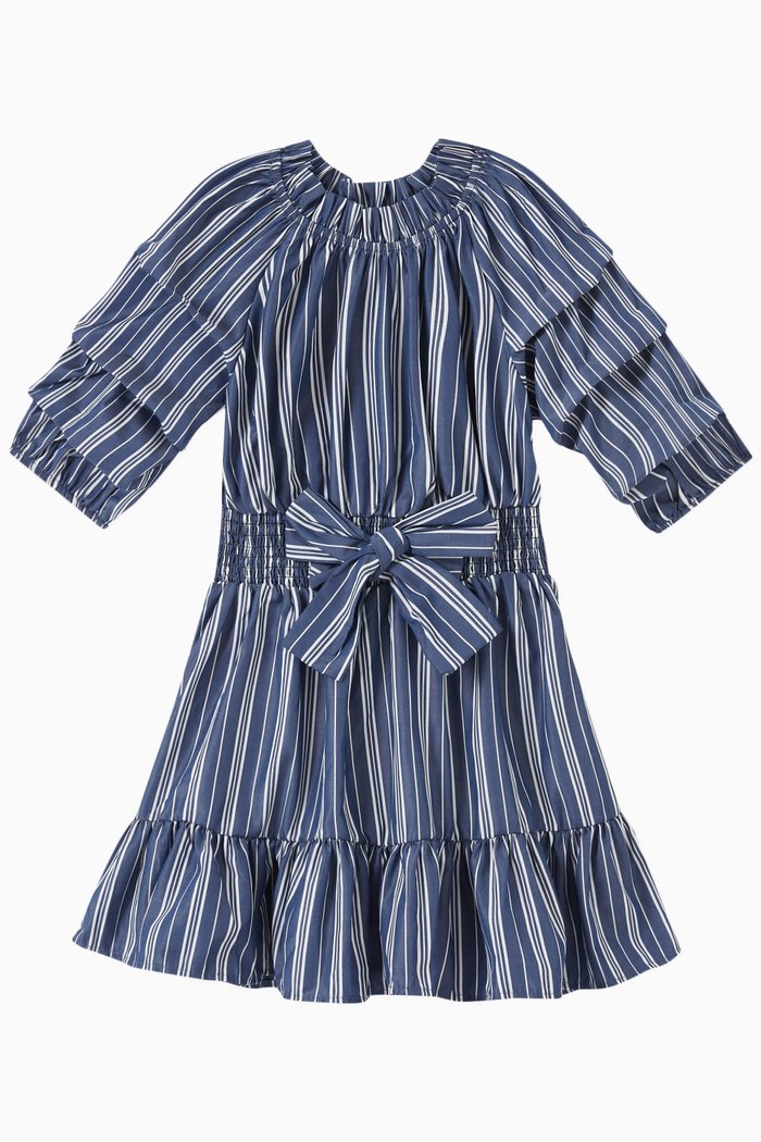 Joyce Striped Ruffled Dress, Blue
