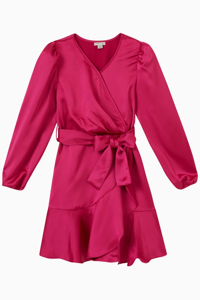 

Mock Wrap Mini Dress in Satin, Pink