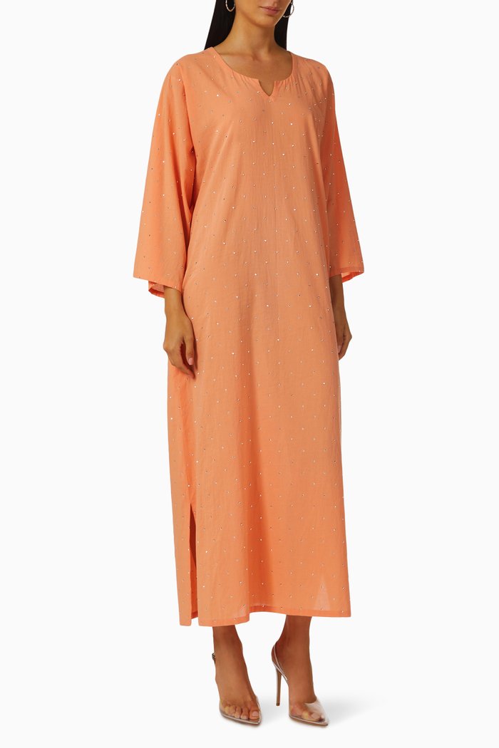 

Studded Kaftan in Cotton, Orange