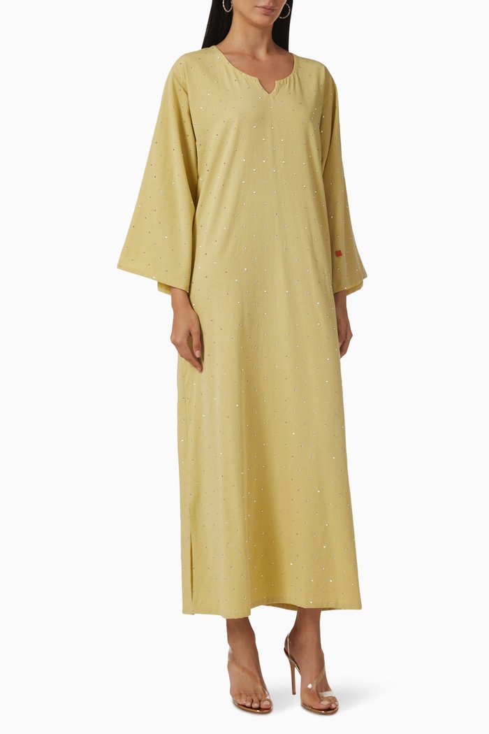 

Studded Kaftan in Cotton, Yellow