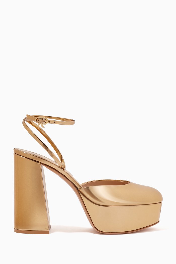 

Chunky Platform Sandals in Metallic Leather, Gold