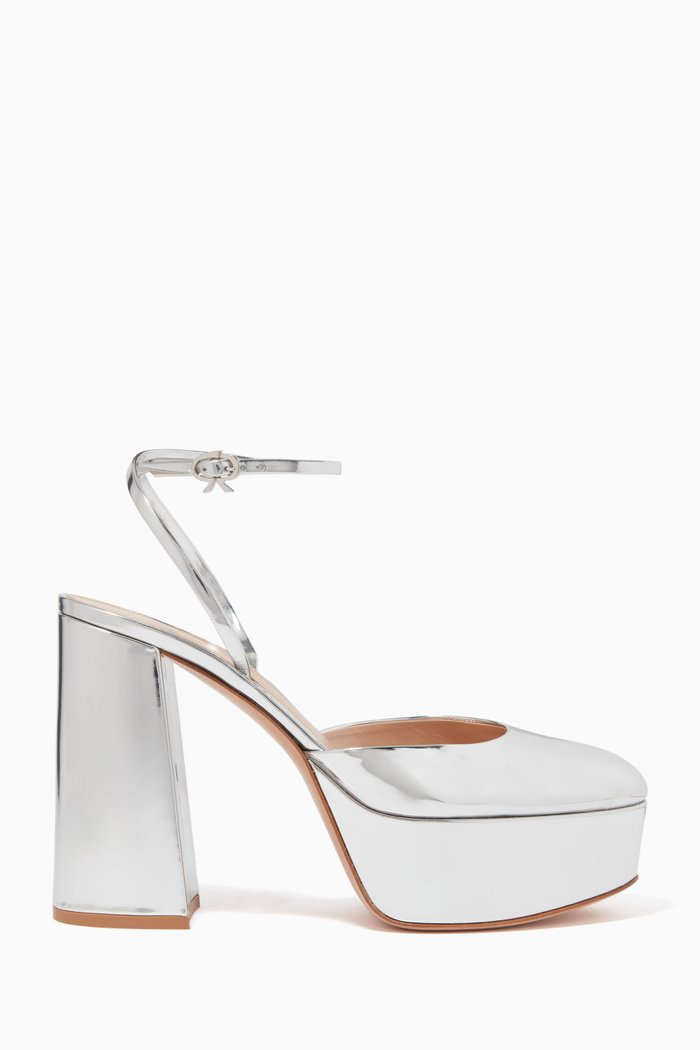 Chunky Platform Sandals in Metallic Leather, Silver