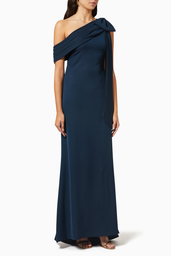 

One-shoulder Draped Gown in Crepe, Blue