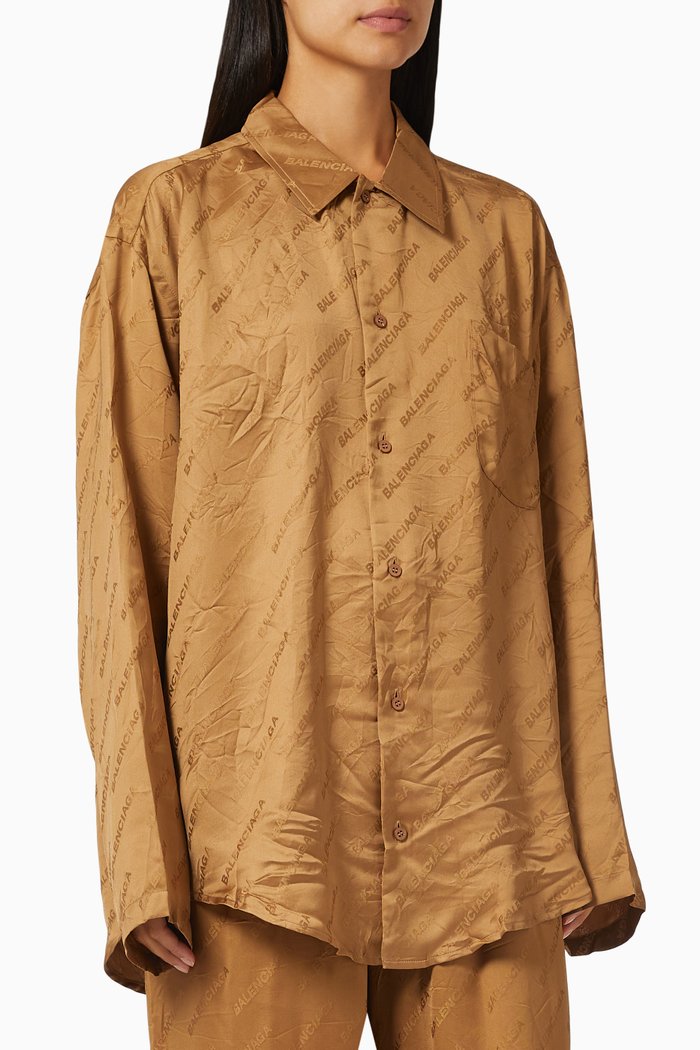 Logo Minimal Shirt in Viscose-jacquard, Brown