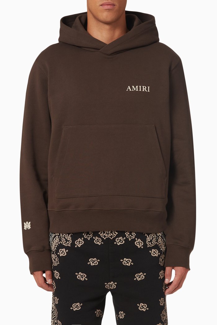 

Puff Logo Hoodie in Cotton Fleece, Brown