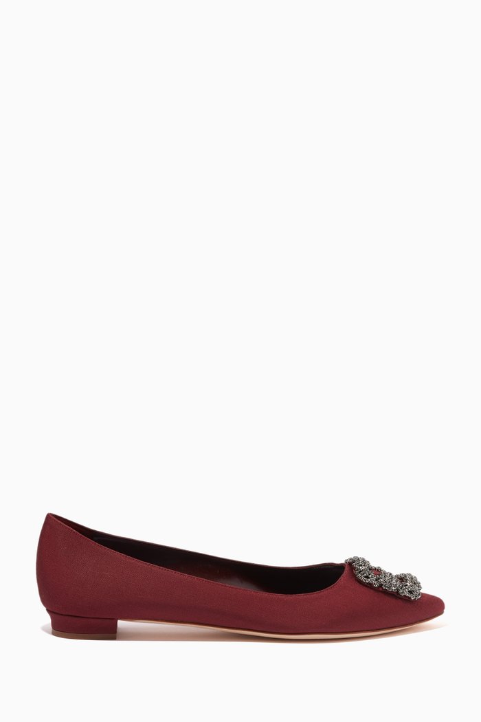 

Hangisi Embellished Buckle Ballet Flats in Grosgrain-satin, Burgundy