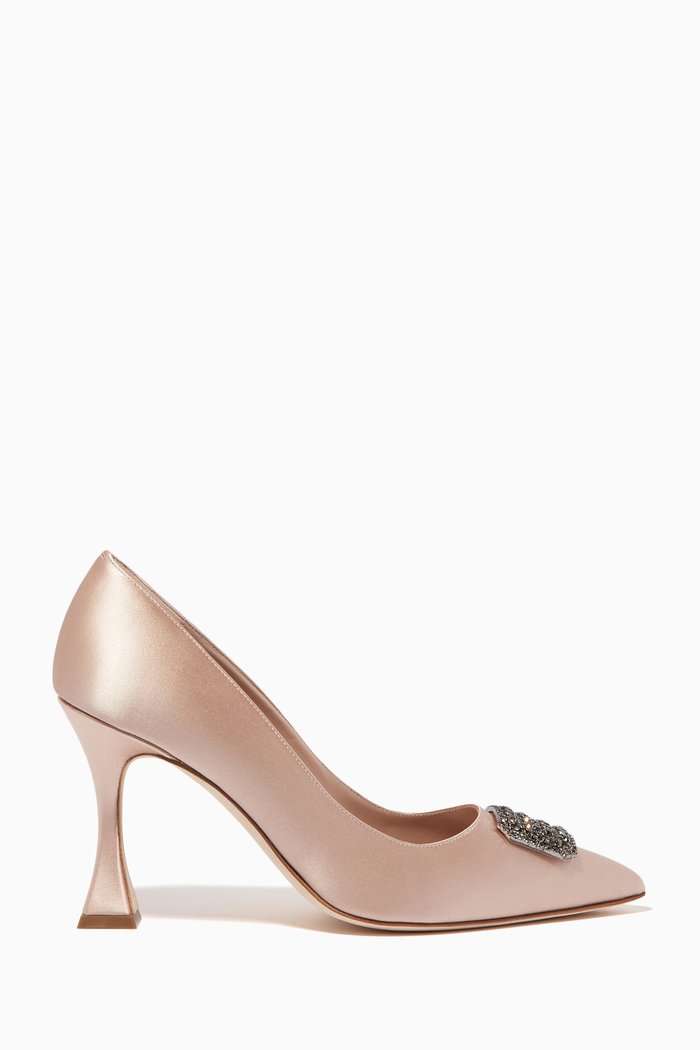 

Floritanuhi 90 Embellished Pumps in Satin & Leather, Neutral