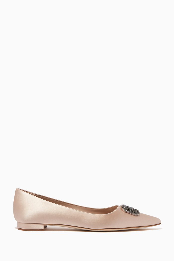 

Floritanuhi Embellished Ballet Flats in Satin & Leather, Neutral