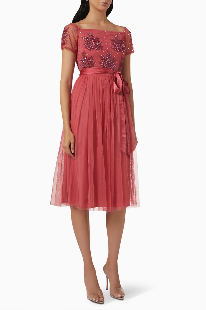 

Bardot Leaf Embellished Midi Dress, Pink