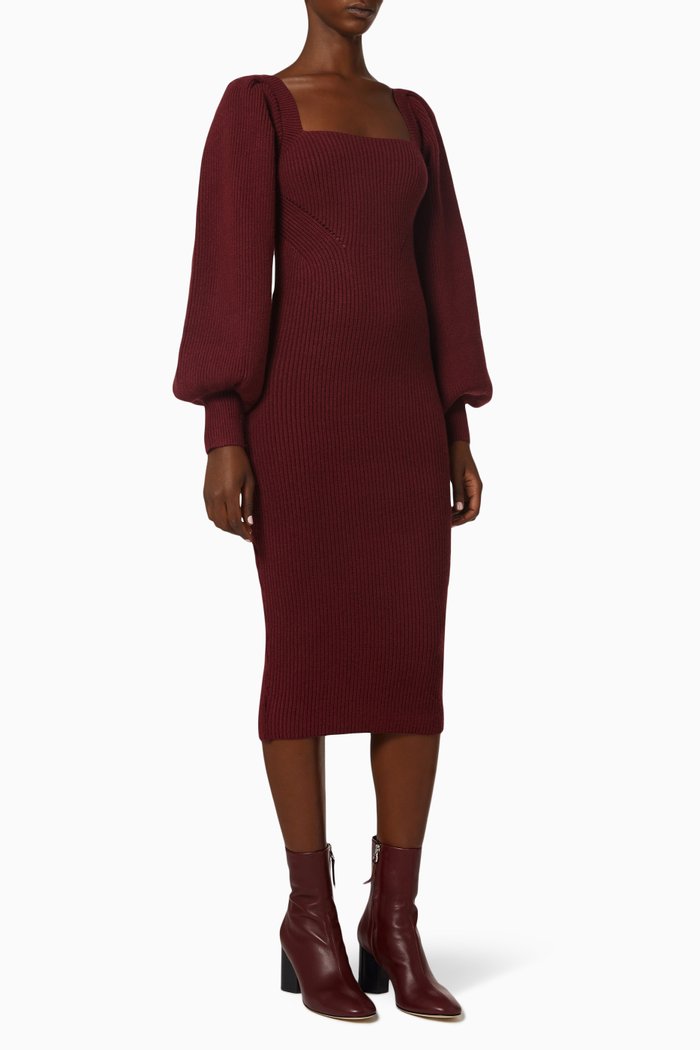 

Paige Puff Sleeve Knit Dress, Burgundy