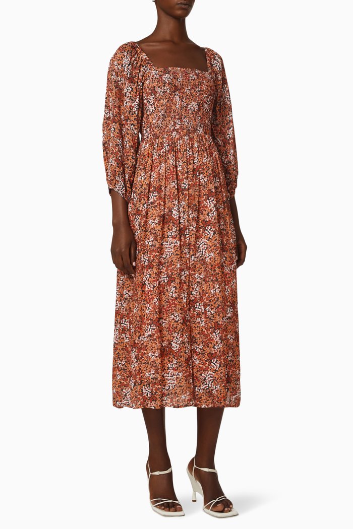 

Willow Shirred Midi Dress, Burgundy