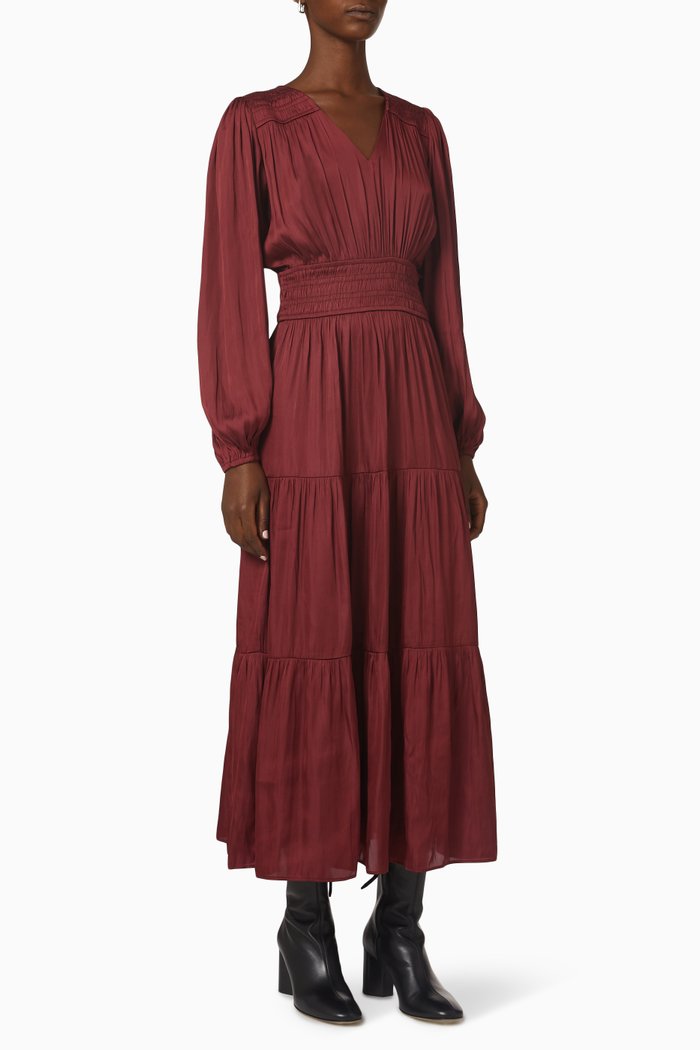 

Elvina Tiered Midi Dress, Burgundy