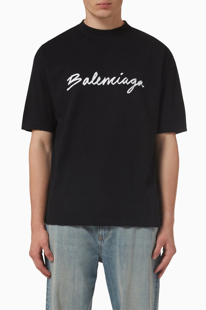 

Script Logo Medium Fit T-shirt in Cotton, Black