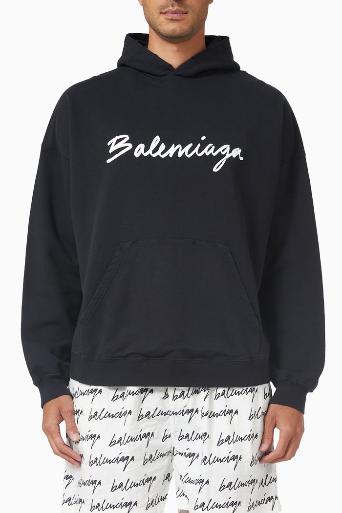 

Logo Signature Hoodie in Cotton Jersey, Black