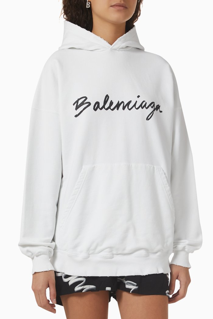 

Script Logo Wide Fit Hoodie in Cotton, White