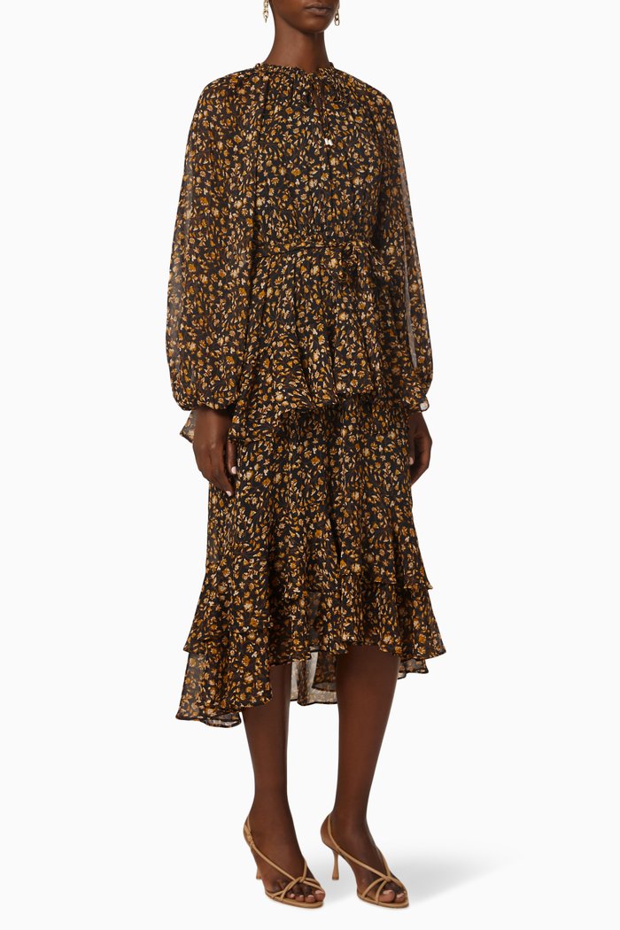 

Mira Ruffled Midi Dress, Multicolour