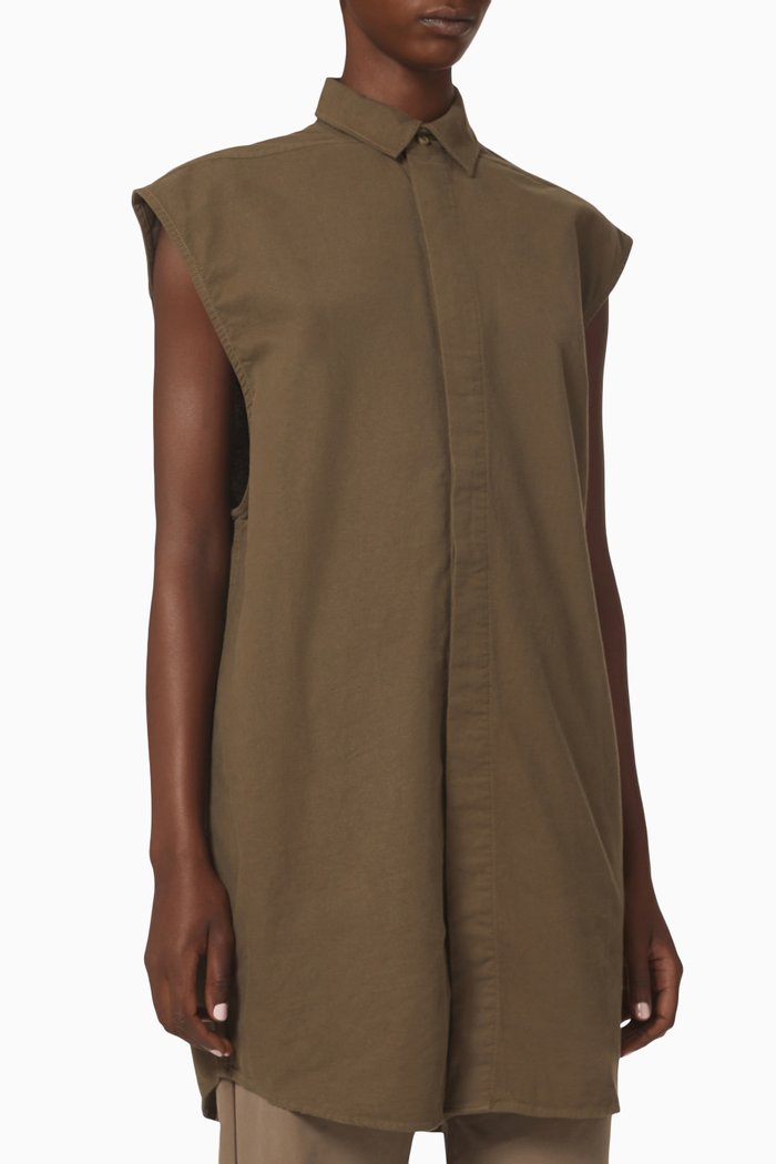 

Sleeveless Oxford Shirt in Cotton, Brown
