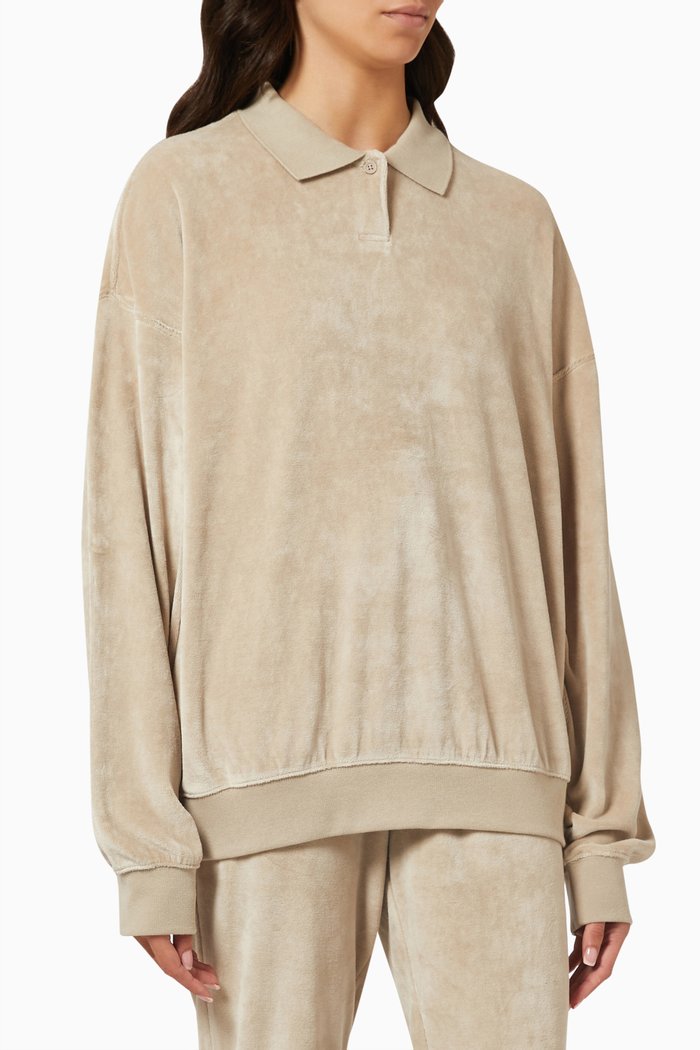 Polo Shirt in Velvet, Grey