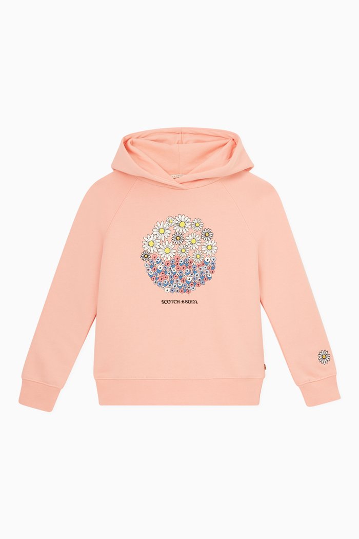 

Graphic Print Hoodie in Cotton, Pink