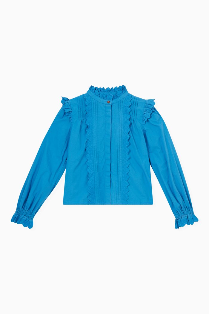 

Ruffled Top in Organic Cotton, Blue
