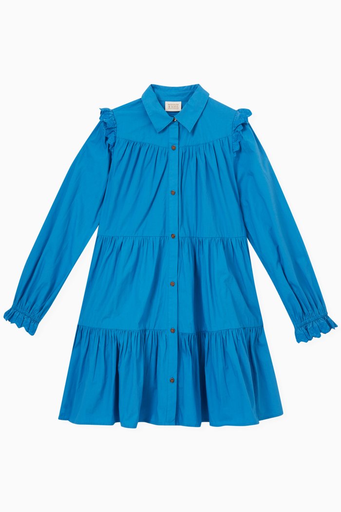 

Tiered Ruffle Dress in Organic Cotton, Blue