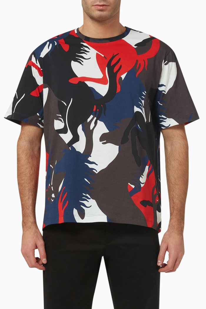 

Prancing Horse Camouflage Print T-shirt in Cotton, Red